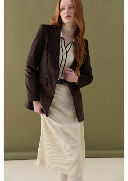 Anka Koleksiyonu Fitilli Kadife Blazer Ceket - Kahverengi fiyatları