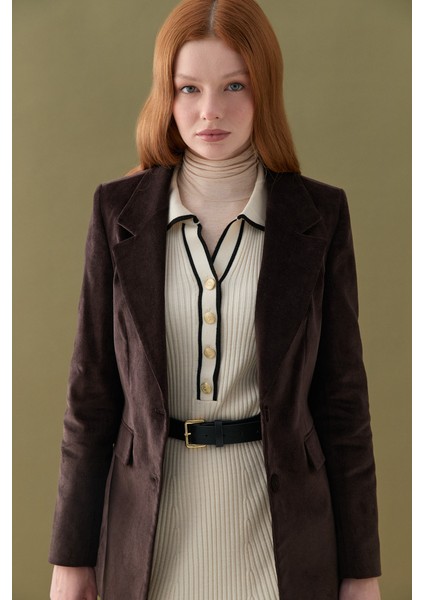 Anka Koleksiyonu Fitilli Kadife Blazer Ceket - Kahverengi modelleri