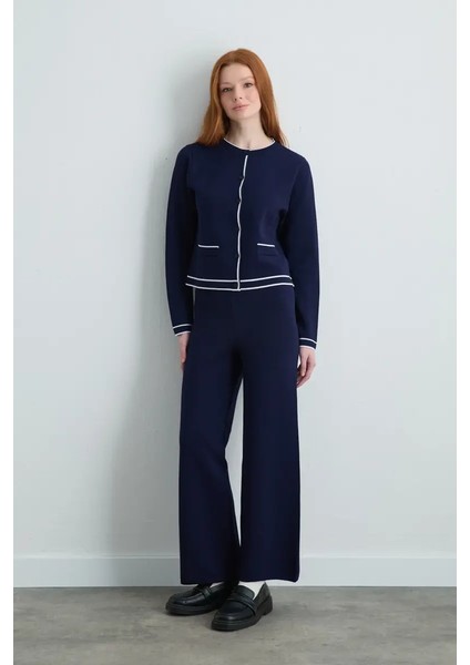 Biyeli Triko Hırka - Lacivert