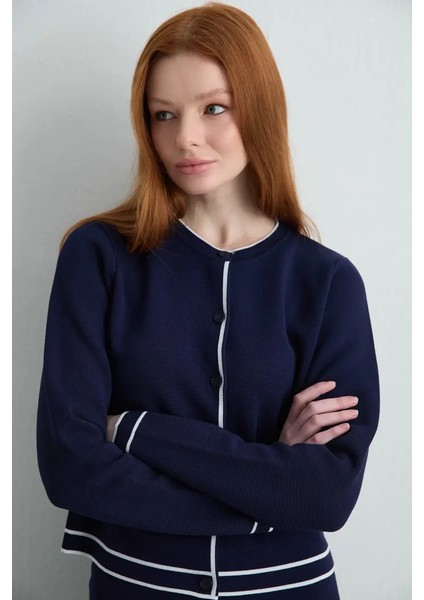 Biyeli Triko Hırka - Lacivert modelleri