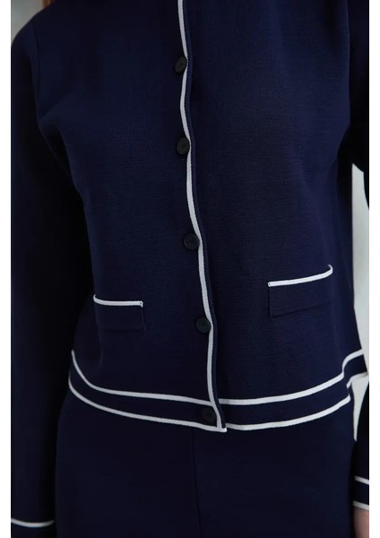 Biyeli Triko Hırka - Lacivert indirimleri