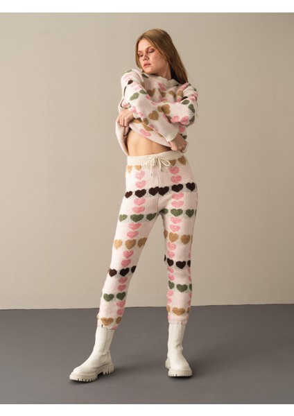 Kadın Ekru Regular Fit Triko Pantolon