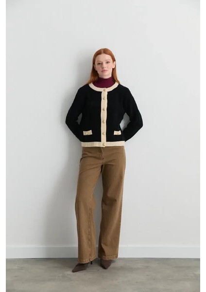 Kadife Dokulu Garnili Triko Hırka - Siyah fırsatları