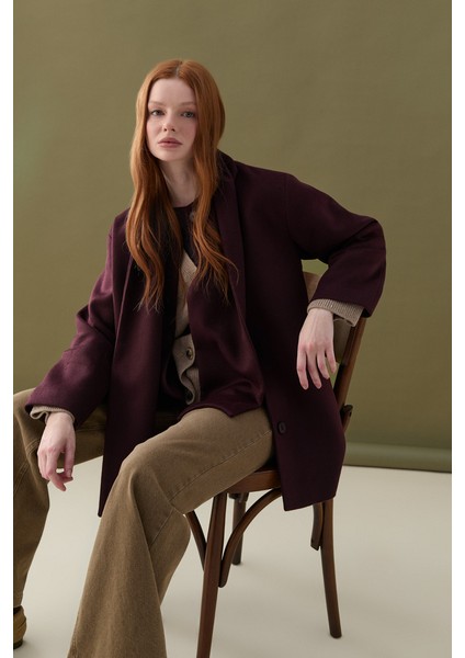 Atkılı Yünlü Kaşe Kaban - Bordo fiyatları