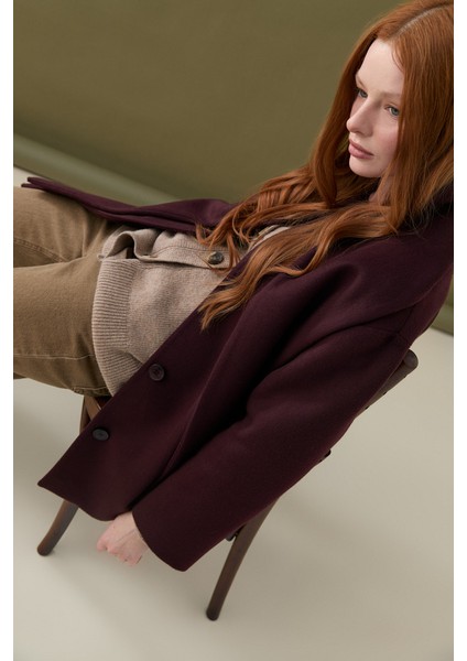 Atkılı Yünlü Kaşe Kaban - Bordo modelleri