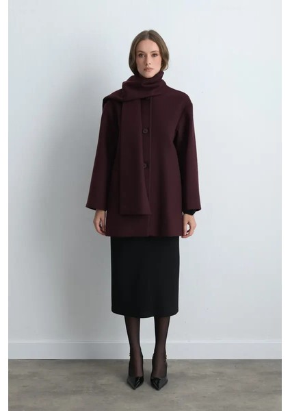 Atkılı Yünlü Kaşe Kaban - Bordo fırsatları