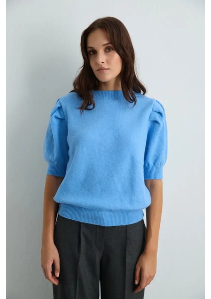 Kolu Büzgülü Triko - Mavi