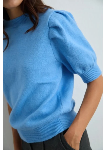 Kolu Büzgülü Triko - Mavi fırsatları