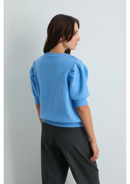 Kolu Büzgülü Triko - Mavi indirimleri