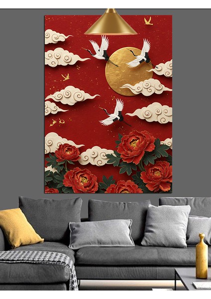 Kırmızı Güller ve Martılar Dekoratif Kanvas - Mdf Ahşap Tablo