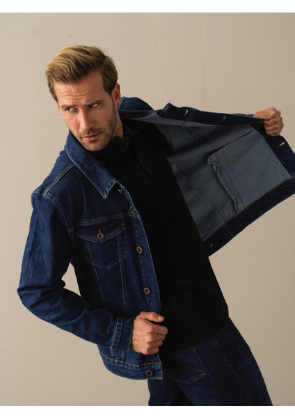 Erkek Mavi Regular Fit Denim Ceket