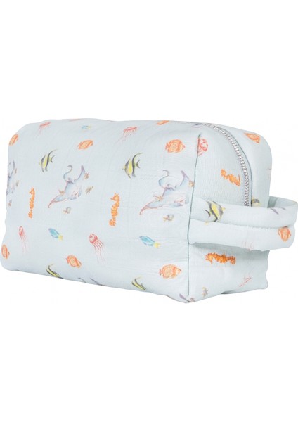 %100 Pamuk Müslin Bakım Çantası - Atlantis / Denizatı Desen