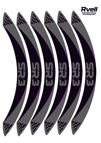 Rvell Voge Sr3 Uyumlu Jant Şeridi Seti - 12 Parça ( Siyah - Gri ) 007