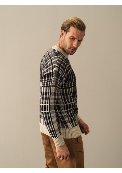 Erkek Siyah Oversize Ekose Kazak