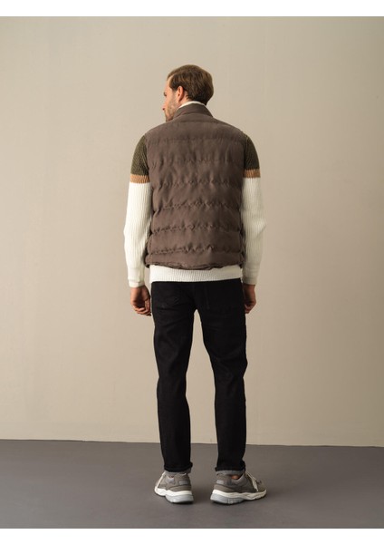 Erkek Gri Süet Görünümlü Şişme Yelek