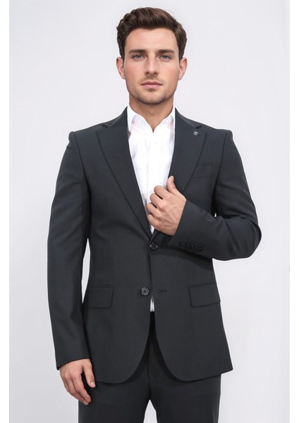 Slim Fit Mono Yaka Siyah Takım Elbise modelleri