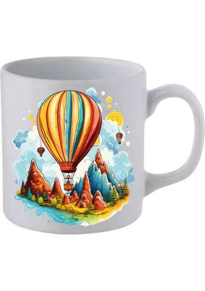Uçan Balon Baskılı Beyaz Kupa Bardak Sevgiliye Hediye - Seramik Çay, Kahve Hediyelik Bardağı