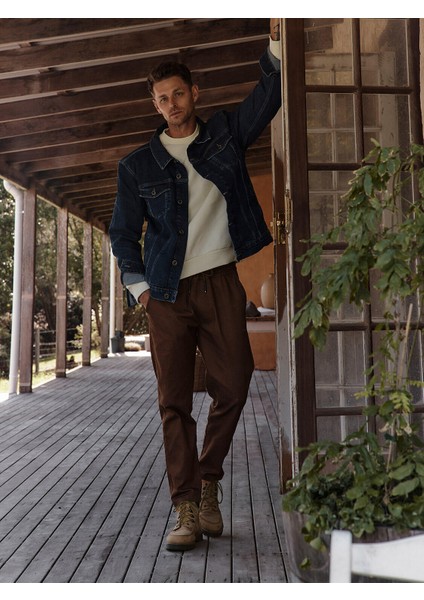 Erkek Lacivert Regular Fit Denim Ceket