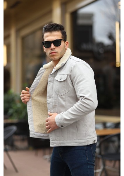 Erkek Trend Kışlık Içi Kürklü Kot Ceket Bej Taş modelleri