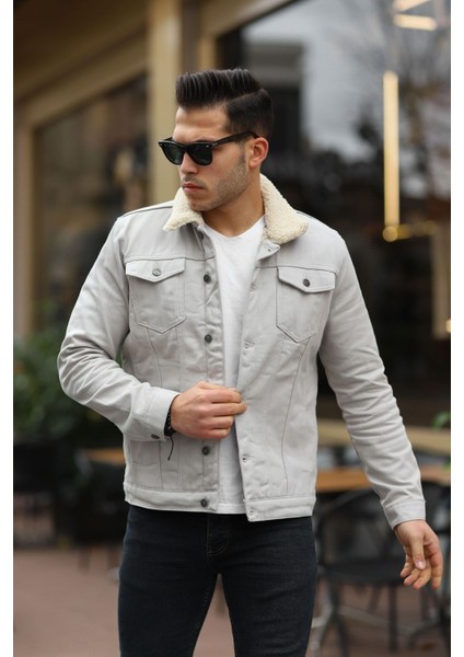 Erkek Trend Kışlık Içi Kürklü Kot Ceket Bej Taş fırsatları