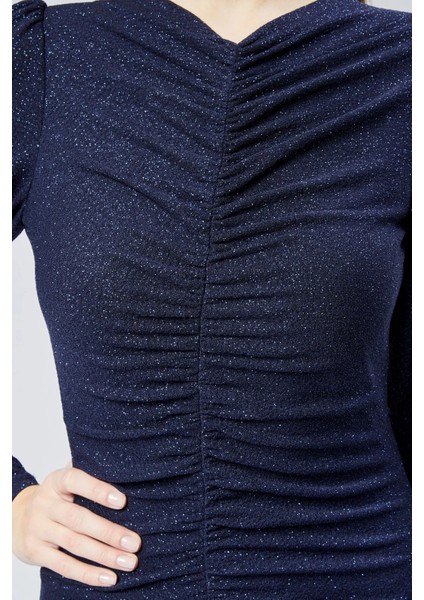 Ön Büzgü Detaylı Simli Abiye Elbise modelleri