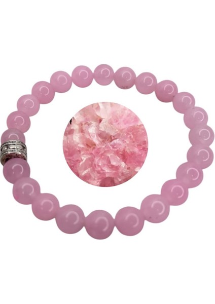 Pembe Kuvars Doğal Taş Bileklik, Sertifikalı Doğal Taş, Ayarlanabilir Lastikli Bileklik,uniseks Bileklik