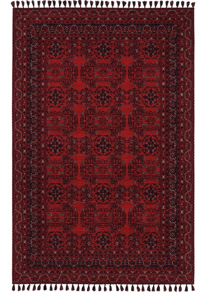 Atlas 02 Kırmızı Mutfak Halısı Yıkanabilir Halı Kaymaz Taban Yolluk Afgan Halısı Salon Halısı