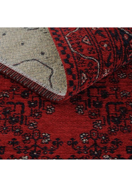 Atlas 02 Kırmızı Mutfak Halısı Yıkanabilir Halı Kaymaz Taban Yolluk Afgan Halısı Salon Halısı