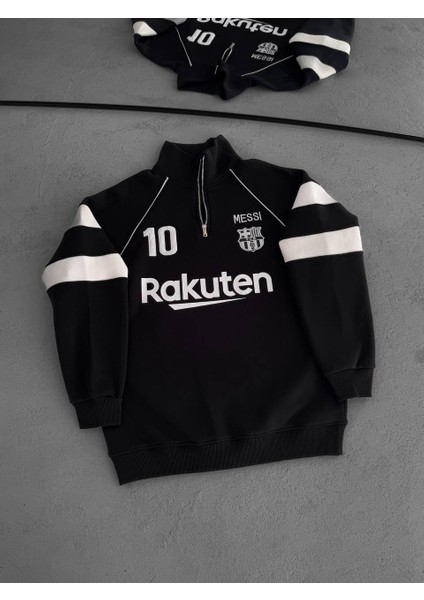 Oversıze Kaliteli Şardonlu Sweatshırt - Messı 10 Barcelona Sweat Kapüşonlu