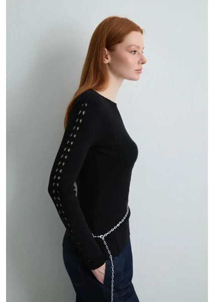 Kolları Delikli Triko Bluz - Siyah modelleri