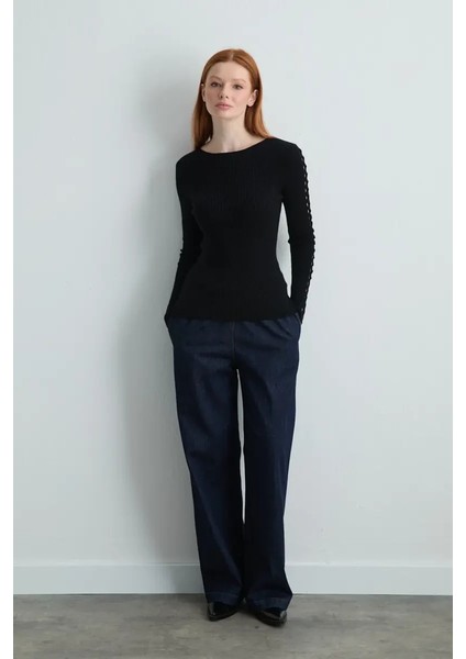 Kolları Delikli Triko Bluz - Siyah fırsatları