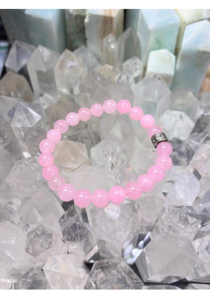 Pembe Kuvars Doğal Taş Bileklik, Sertifikalı Doğal Taş, Ayarlanabilir Lastikli Bileklik,uniseks Bileklik modelleri