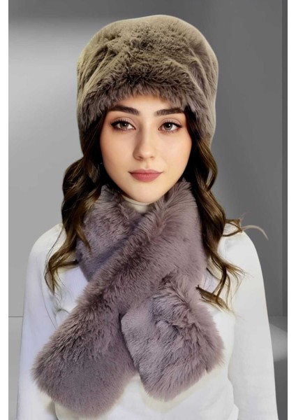 Kadın Vegan Kürk Kalpak-Atkı Set