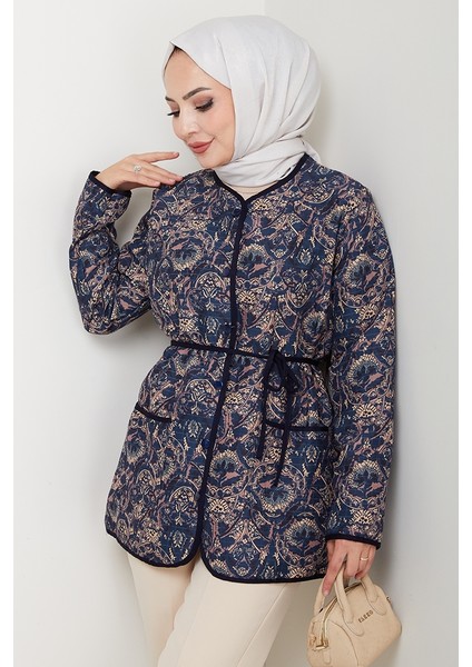 Desenli Düğmeli Kapitone Ceket 1620 - Lacivert