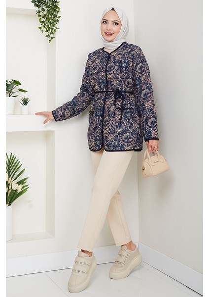 Desenli Düğmeli Kapitone Ceket 1620 - Lacivert fiyatları