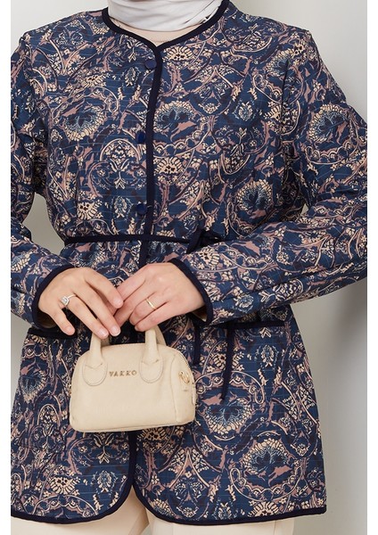 Desenli Düğmeli Kapitone Ceket 1620 - Lacivert indirimleri