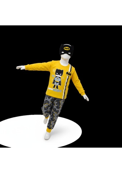 Çocuklar Için Göz Maskeli Karakter Baskılı %100 Pamuk 3 Lü Pijama Takımları