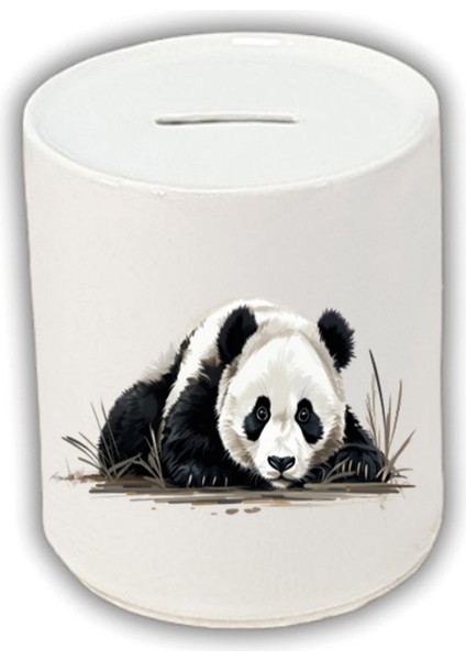 Yerdeki Panda Baskılı Kumbara - Seramik Para Biriktirme Kumbarası