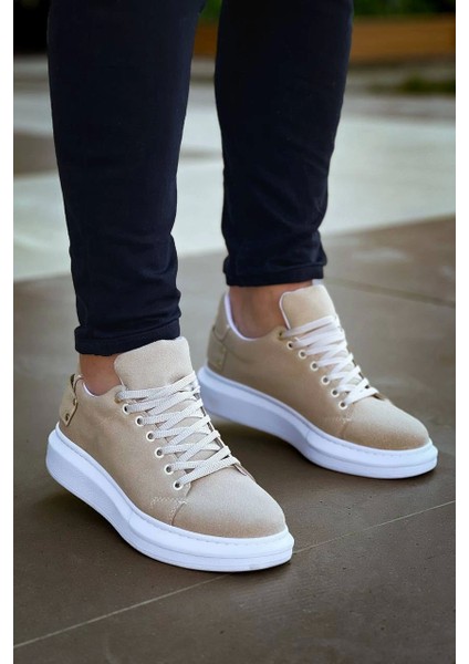 ZRK047 Bej Süet Kalın Taban Bağcıklı Günlük Erkek Spor Ayakkabı