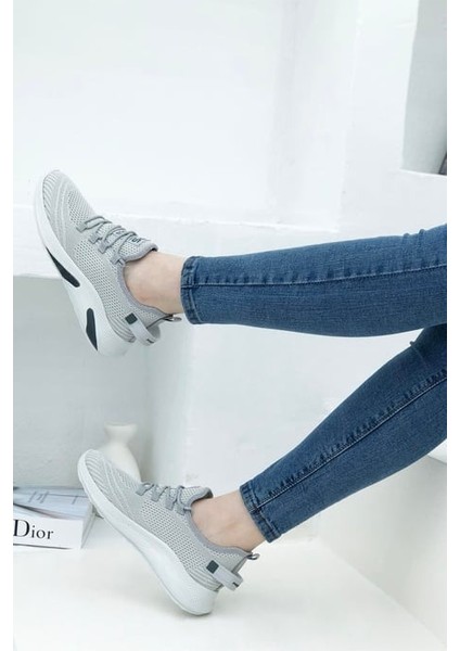 Çiğdem Kadın-Erkek Bez Triko Spor Ayakkabı - Açık Gri - 36