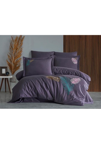 Talia Nakışlı %100 Pamuk Saten Çift Kişilik Nevresim Takımı Mor fiyatları