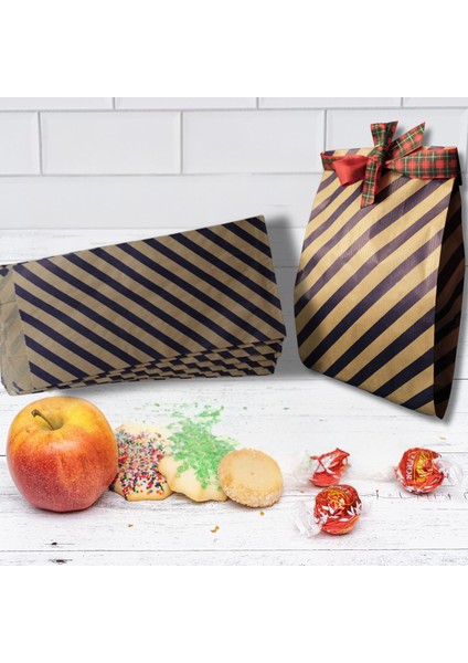 Körüklü Kraft Kese Kağıdı, Lacivert Verev Çizgili Şamua Hediye, Ambalaj Poşeti, 15X33 Cm, 250 Adet modelleri