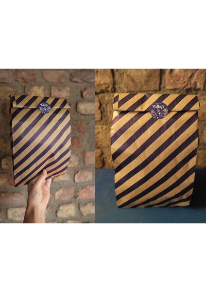 Körüklü Kraft Kese Kağıdı, Lacivert Verev Çizgili Şamua Hediye, Ambalaj Poşeti, 15X33 Cm, 250 Adet fırsatları