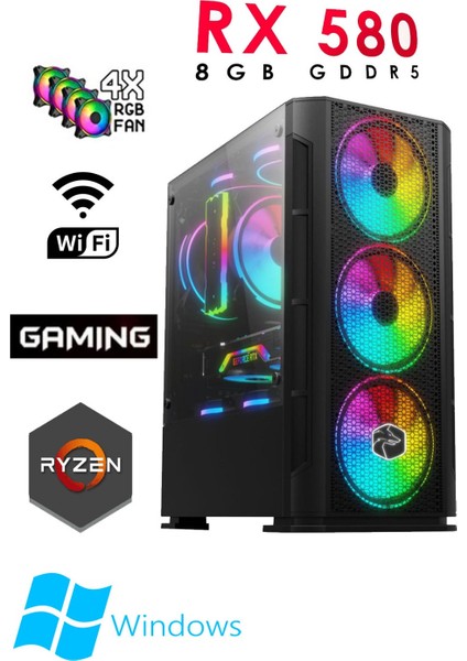 TC88X Ryzen 5 5500 16GB 512GB M2 SSD RX580 8gb 23.6' Curved Masaüstü Oyuncu Bilgisayarı Hazır Sistem fiyatları