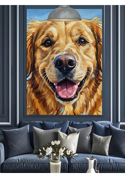 Neşeli Dost Canlısı Altın Sarısı Retriever Köpeği Dekoratif Kanvas - Mdf Ahşap Tablo modelleri