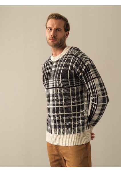 Erkek Siyah Oversize Ekose Kazak