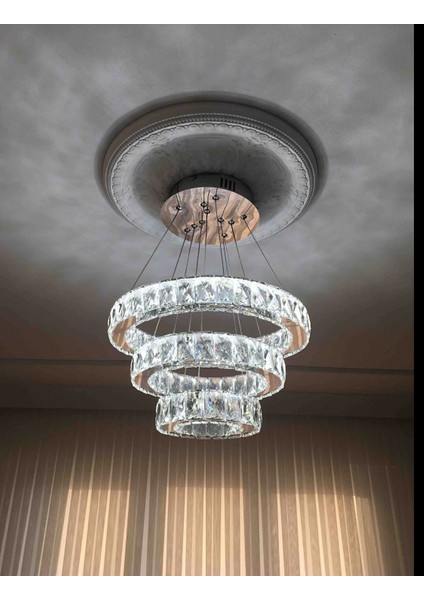 Plaket Kristal Taş Işlemeli Krom Paslanmaz Ledli 20-30-40 cm 3 Renk modelleri