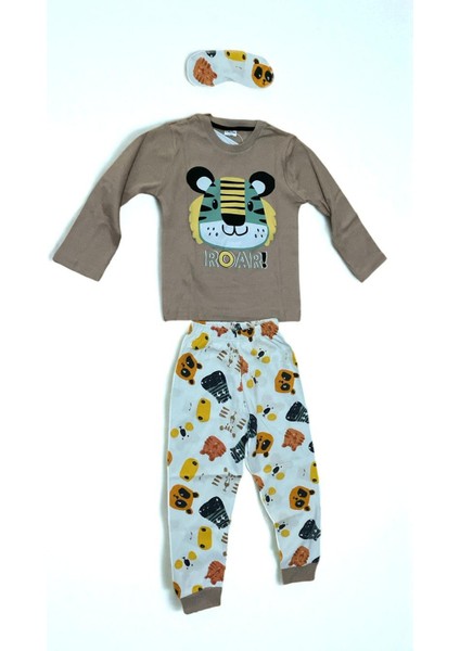 Çocuklar Için Göz Maskeli Karakter Baskılı %100 Pamuk 3 Lü Pijama Takımları fırsatları