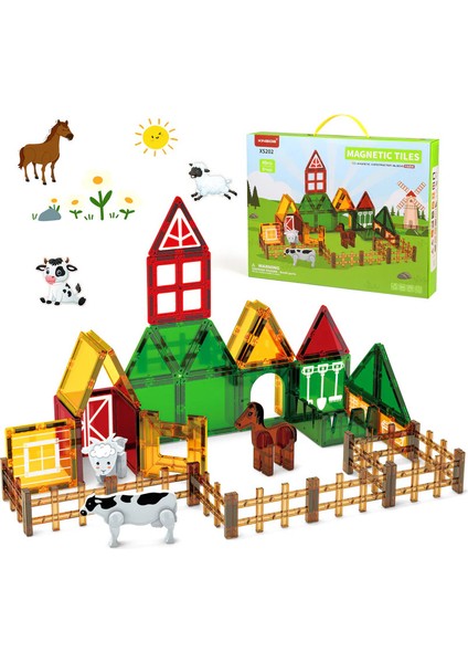 Manyetik Tiles Çiftlik Hayvanları Temalı 46 Parça Manyetik Yapı Magnetic Bloklar