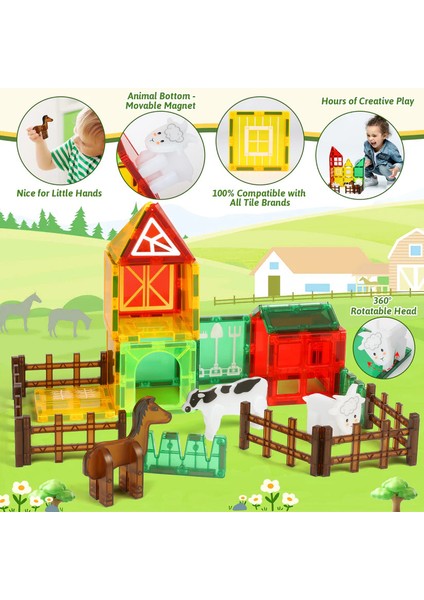 Manyetik Tiles Çiftlik Hayvanları Temalı 46 Parça Manyetik Yapı Magnetic Bloklar fiyatları